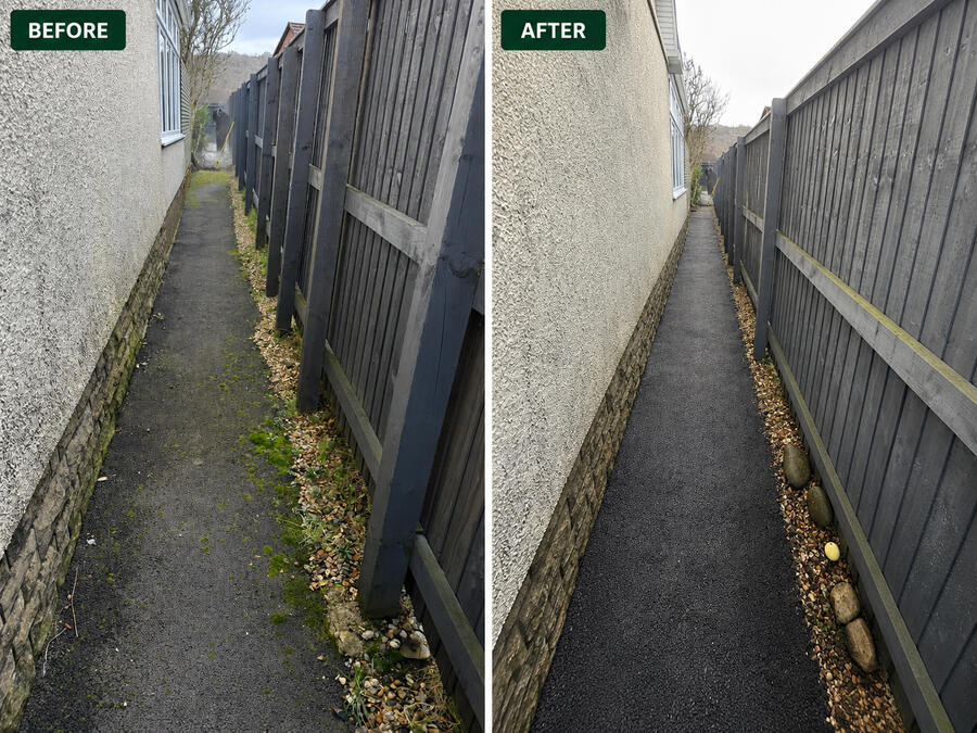 Before and after pressure washing a path in Ystradgynlais Before and after pressure washing a path in Ystradgynlais